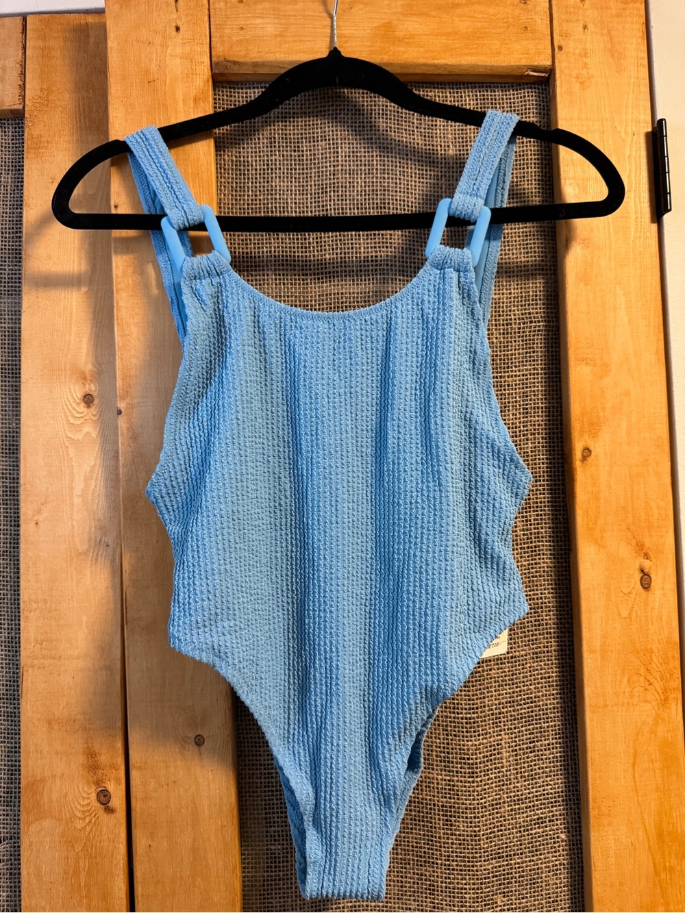 aerie Light Blue Textured One-Piece Swimsuit with Wide Straps